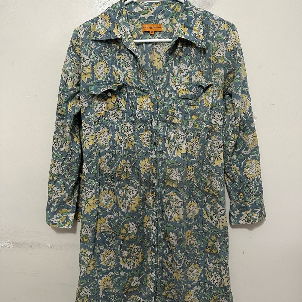 Roberta Freymann Floral Print Women's Dress Size X-Small Cotton 3/4 Sleeves